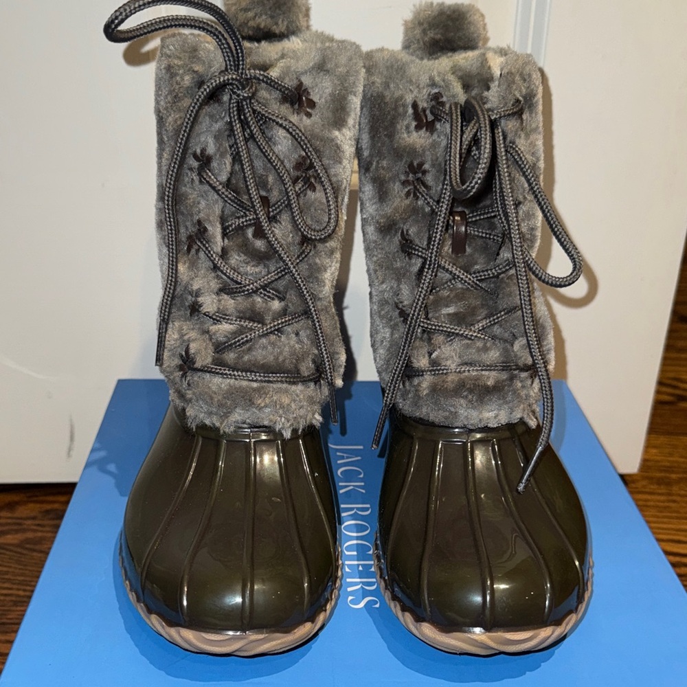 Jack Rogers Olive Fur-Lined Lace-Up Boots